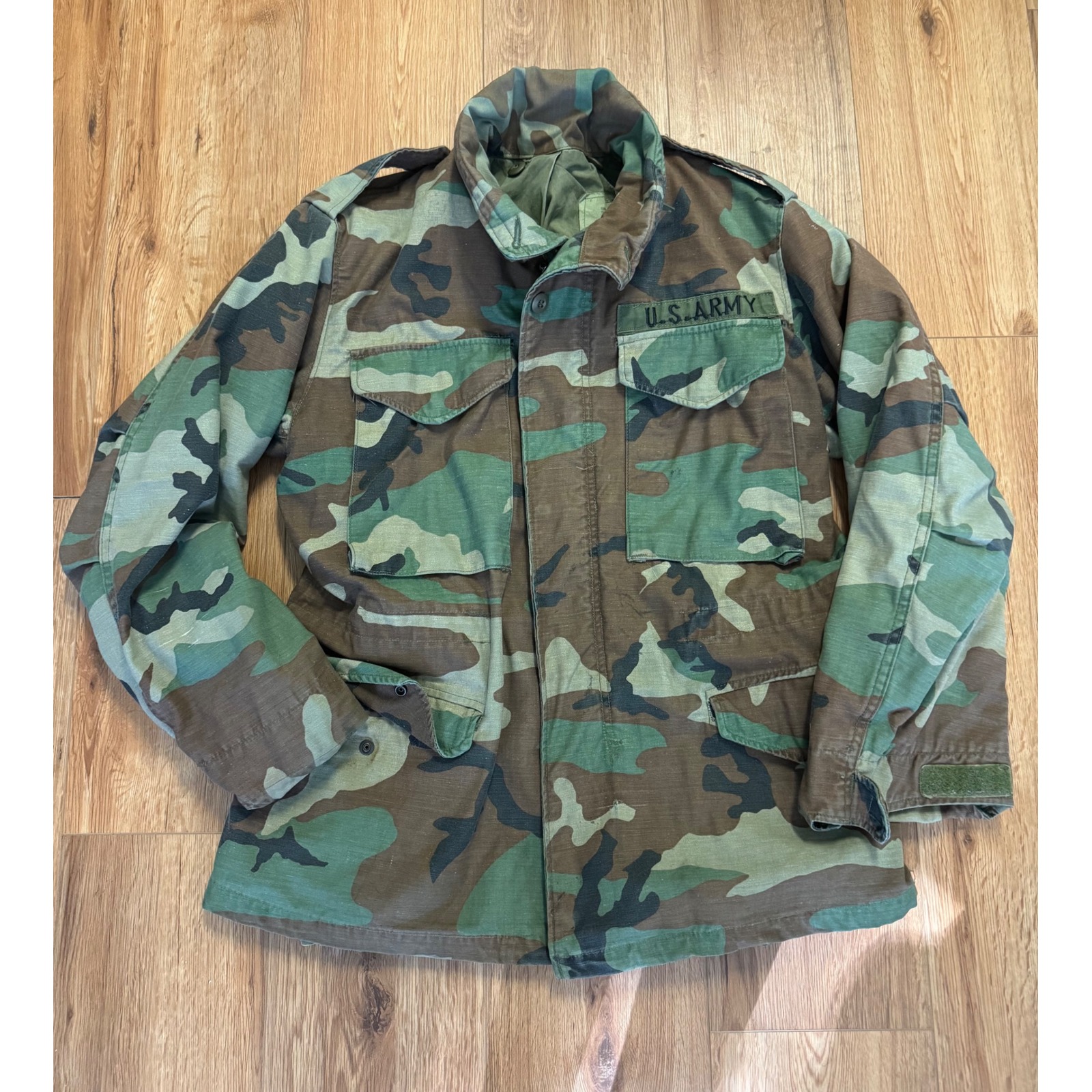 Vintage Us Army M-65 Field Jacket Woodland Camo Mens Small Short Scovill Zipper